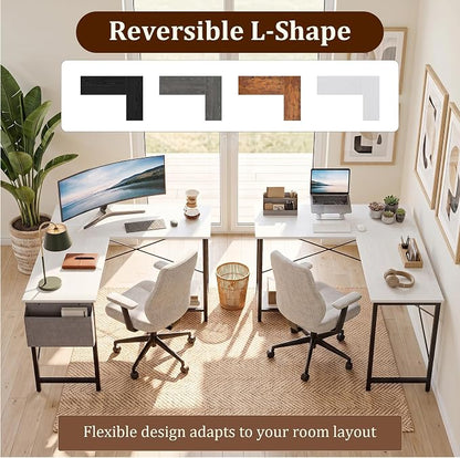 Alpen L Shaped Gaming Desk, Small Computer Desk, 50 Inch Wide Corner Desk, Work from Home Desk, Study Table for Bedrooms, PC Writing Table with Storage and Reversible Shelf, White