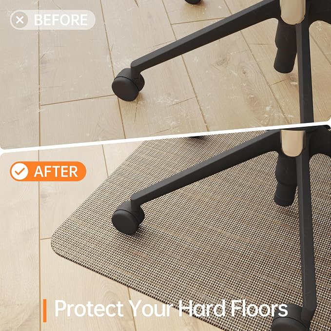 Office Chair Mat, 46" x 72" Computer Chair Mat for Hardwood Floor, Non-Curve Anti Slip Hard Floor Protector for Rolling Chair, PVC Mat Desk Rug for Home Office