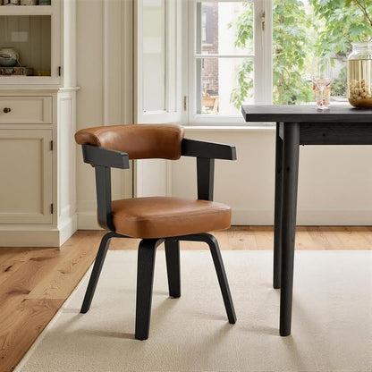 Art Leon Home Office Desk Chair - Mid Century Modern Chair, Faux Leather Office Chair No Wheels, Comfy Accent Arm Chair with Wood Legs for Small Spaces Living Room Bedroom Study, Black/Walnut