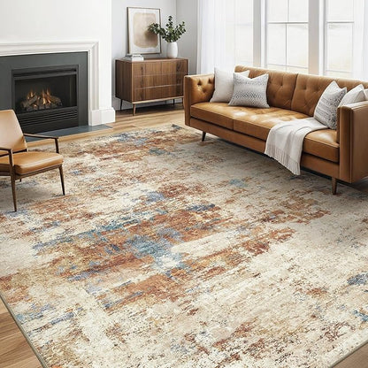 5x8 Area Rug Washable Rug: Large Abstract Modern Soft Stain Resistant Indoor Floor Non-Slip Accent Carpet for Living Room Bedroom Nursery Playroom Dining Room Office Dorm Home House- Blue Orange