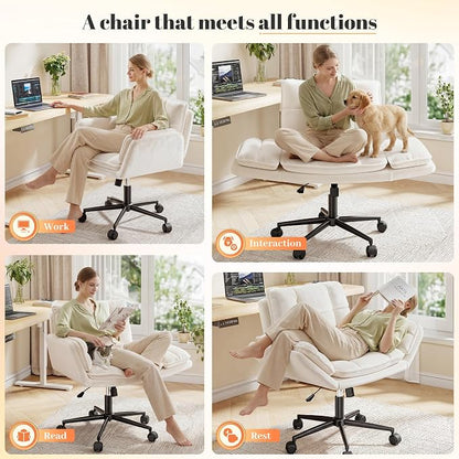 DurayLoly Criss Cross Chair with Flip-Up Arms & Swivel Wheels, Cross Legged Chair with Adjustable Height Comfortable Wide Seat Reclining Computer Office Desk Chairs for Home Office, Make Up, Bed Room