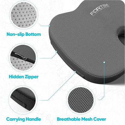 FORTEM Seat Cushion, Office Chair Cushion, Memory Foam Car Seat Cushions, Sciatica Coccyx Tailbone Pain Relief, Chair Cushions for Back Support, Sitting Pad for Gaming, Washable Cover, Non Slip, XL