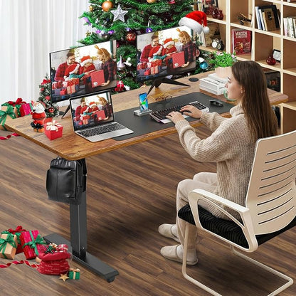 farexon Electric Standing Desk Adjustable Height, 63x24 Inches Computer Gaming Desk with Rolling Wheels, Mouse Pad,Multifunctional Stand up Desk for Home/Office(Brown)