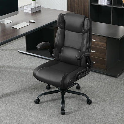 Office Desk Chair,Ergonomic Conference Room Chairs,Mid Back Executive Leather Chair,Comfy Computer Desk Chairs with Adjustable Flip-Up Arms and Rocking Function (Black)