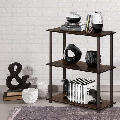 Furinno TURN-N-TUBE Storage Shelves, 3-Tier Book Shelf, Corner Shelf, Toolless Open Shelves, for Organization and Storage, Living Room, Garage, Home Office, Walnut