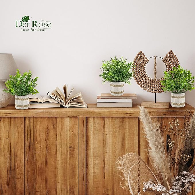 Der Rose 4 Pack Small Fake Plants Indoor Mini Artificial Plants for Home Office Farmhouse Decor Bathroom Bedroom Kitchen Desk Decor