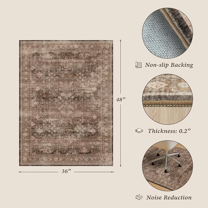 Brown Boho Office Chair Mat for Hard Wood Floors, Tile Floor Protector for Rolling Computer Gaming Chair, Under Desk Rug with Ultra Soft & Anti-Slip Backing, Easy Clean, Taupe 36"x48"