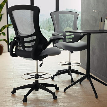 Flash Furniture Kelista Mid-Back Swivel Office Chair with Adjustable Seat Height, Ergonomic Mesh Desk Chair with Flip-Up Armrests, Dark Gray