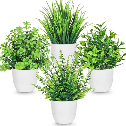 Der Rose 4 Pack Fake Plants Small Artificial Plants in Pots Faux Plants Indoor for Home Kitchen Table Bathroom Decor Accessories