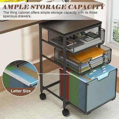Sbanmao Rolling File Cart with 3 Drawers, Filing Cabinet, Hanging Folder Holder Organizer with Wheels, Under Desk Storage Utility Cart, File Cabinet Printer Stand for Home Office, Black