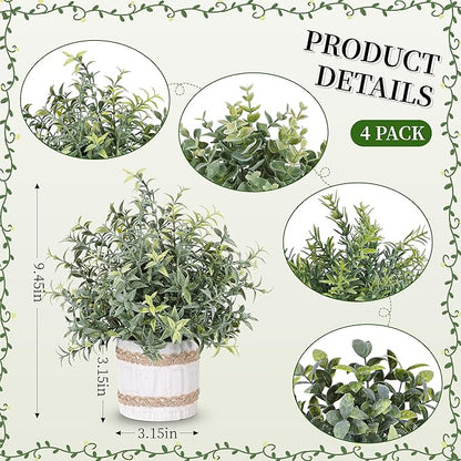 Der Rose 4 Pack Farmhouse Fake Plants Artificial Plants Indoor for Home Kitchen Office Desk Rustic Table Aesthetic Room Decor