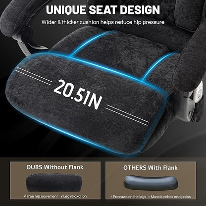 Massage Office Chair with Foot Rest,Kneading & Heat Executive Office Chairs,Big and Tall Fabric Office Chair 500LBS,Ergonomic Desk Chair for Heavy People,Recliner with Dual-Use Pillow,Black