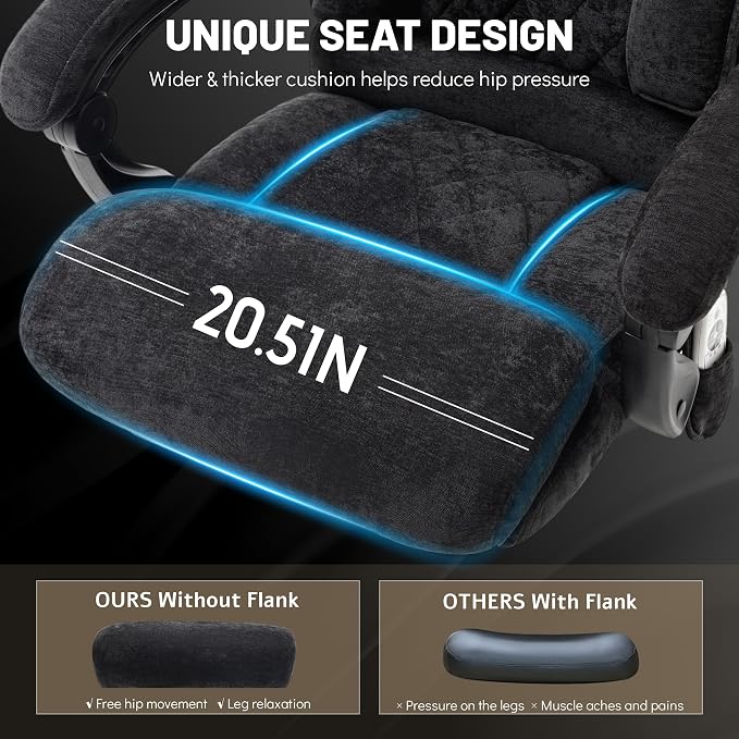 Massage Office Chair with Foot Rest,6 Points Vibration & Heat Executive Office Chairs,Ergonomic Fabric Desk Chair for Heavy People,Big and Tall Office Chair 500LBS,Recliner with Dual-Use Pillow,Black
