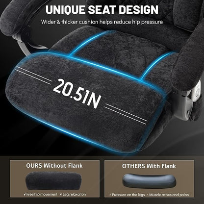 Massage Office Chair with Foot Rest,6 Points Vibration & Heat Executive Office Chairs,Ergonomic Fabric Desk Chair for Heavy People,Big and Tall Office Chair 500LBS,Recliner with Dual-Use Pillow,Black