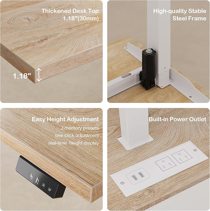 ModernMate 63" Standing Desk with File Cabinet, Privacy Panel, AC/USB, 1.18" Desktop, Executive L Shaped Height Adjustable Electric Stand Up Desk, Home Office Table with 3 Drawers, Light Walnut
