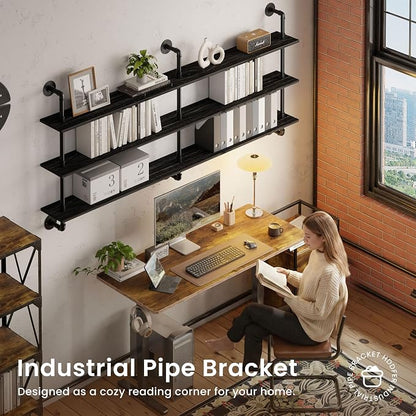 HDDFER Floating Shelves 70 inch Wall Bookshelf Industrial Pipe Shelving Shelves Real Wood Planks Rustic Wall Shelves Hanging Bookshelves Farmhouse Kitchen Bar Shelving