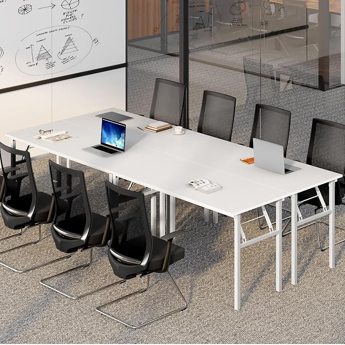 Need Home Office Desk Large Computer Desk 60 inch Sturdy Table Foldable Desk Gaming Computer Table No Assembly Required, White&White Frame AC5DW(152.4 * 60)