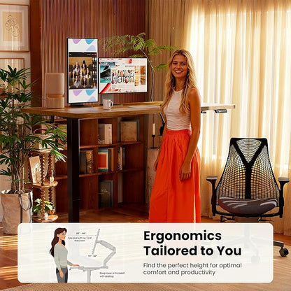 ErGear Height Adjustable Electric Standing Desk, 55 x 28 Inches Sit Stand up Desk, Memory Computer Home Office Desk, Vintage Brown