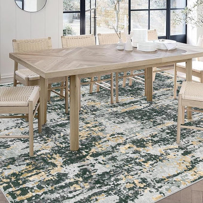 Area Rugs 5x7 Living Room: Washable Rug Modern Abstract Rugs Soft Non Slip Neutral Rug Stain Resistant Indoor Carpet for Bedroom Kitchen Dining Room Nursery Home Office Rugs(Black Grey Gold,5'x7')