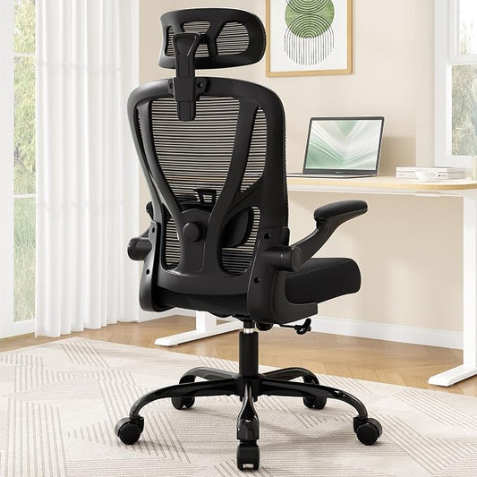 Office Chair Ergonomic Desk Chair - Mesh High Back Office Chair with Headrests Wheels Lumbar Support Home Desk Office Chairs Flip up Armrest Executive Rolling Computer Chair Black 8 Pack