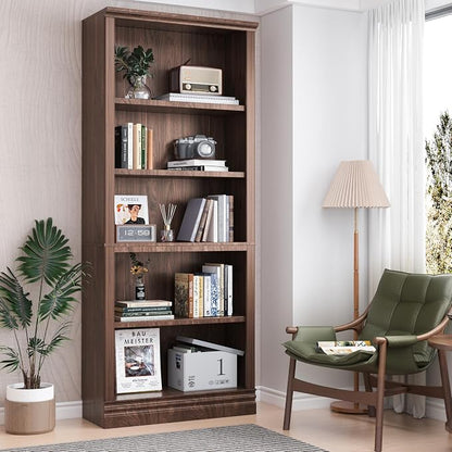 72 in Tall Bookcase, 31.3 in Wide Floor Standing Bookshelf, Open Storage 5-Shelf Bookshelves, Dark Cherry Large Indoor Furniture for Home Office School Library Living Room Bedroom