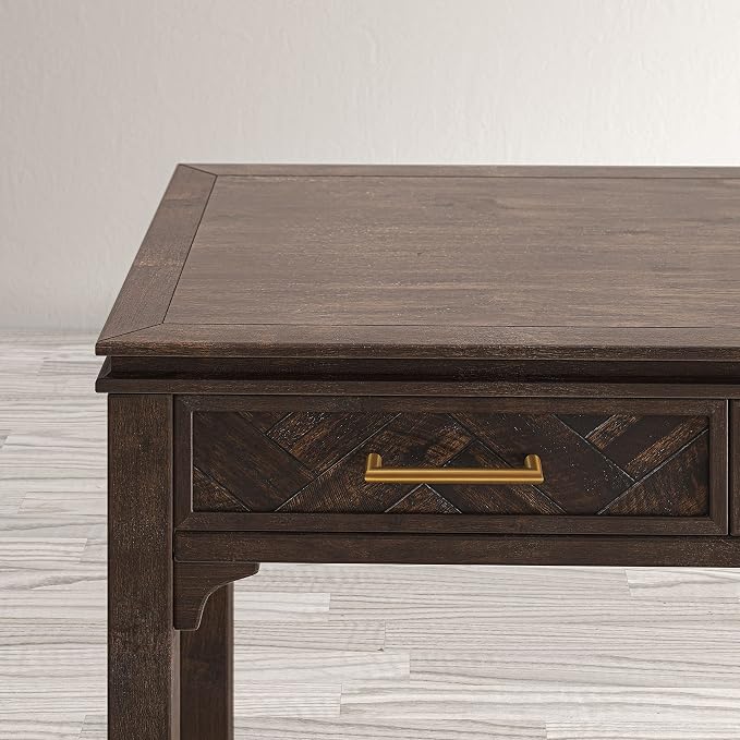 Jofran Mid-Century Modern Acacia Wood Writing Desk with 3 Drawers and USB Charging Port, 48 Inch Computer Desk for Home Office Work, Dark Chevron