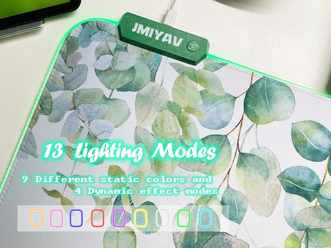 JMIYAV RGB Gaming Mouse Pad PC XL Large Extended Glowing Led Light Up Desk Pad Non-Slip Rubber Base Computer Mouse Pad Cute Mousepad Mat Spring Willow