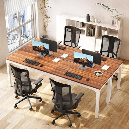 LITTLE TREE 78.7-Inch Ultra Long Double Desk, Writing Gaming Work Computer Two-Person Desk for Home Office, Walnut + White