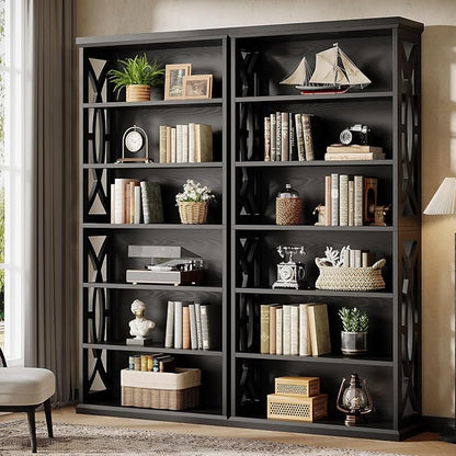 Tribesigns 6-Tier Bookshelf, 71 Inches Tall Freestanding Bookcase, Large Industrial Bookshelves Display Shelves, Wooden Book Shelf for Home Office, Living Room, Bed Room, Black, 2pcs