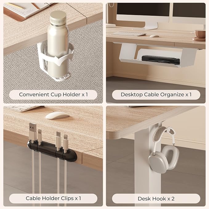 Standing Desk,Large 71x31 Inches Height Adjustable Stand Up Desks with Cable Management, Home Office Computer Desk 2 Box Packaging with Cup Holder & Memory Preset, White Wood Grain