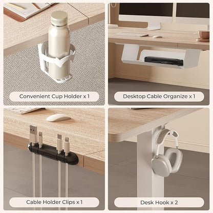 Standing Desk,Large 79x31 Inches Height Adjustable Stand Up Desks with Cable Management, Home Office Computer Desk 2 Box Packaging with Cup Holder & Memory Preset, White Wood Grain
