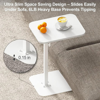 HzTinT Side Table Sofa Tray for Couch Heavy Metal Base Swivel/Adjustable Height, Sofa Bed Bathroom Study TV Tray C Shaped End Table Food Snack Trays for Eating