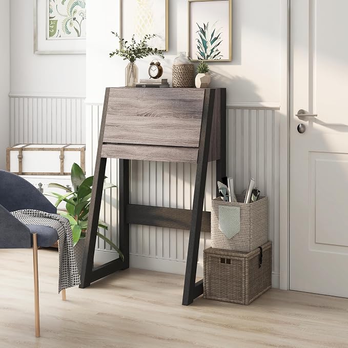 Furniture of America Thelos Drop-Down Surface Cabinet Storage, Computer Desk, Modern Simple Style Desk for Home Office, Study Student Writing Desk