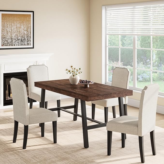 GarveeHome Industrial Dining Table for 2-4, 55" Heavy Duty Rectangular Kitchen Table with 2"×2" Metal Legs, Small Space Dining Table for Kitchen, Dining Room (Rustic Birch, 55" Non-extendable)