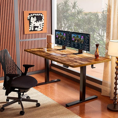ErGear 63 X 28 Height Adjustable Electric Standing Desk, Vintage Brown | Smooth Height Adjustment, 4 Memory Presets, One-Touch Control, Stable Steel Frame, 176 lbs Capacity, Easy Assembly