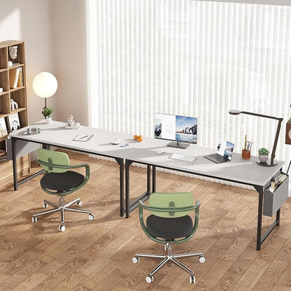 OLIXIS 63 Inch Computer Desk for Home Office, Writing Study Craft Gaming Table, Modern Computer Workstation with Storage Bag for Bedroom Small Spaces, White
