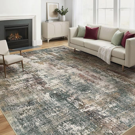 6x9 Area Rug Washable Rugs: Living Room Large Abstract Modern Soft Stain Resistant Indoor Floor Non-Slip Accent Carpet for Bedroom Nursery Playroom Office Dining Room Dorm Home House- Green Red