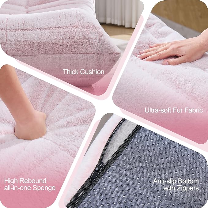 Hobestluk Adults Bean Bag Chair Faux Fur BeanBag Couch for Living Room | Pink Plush,Ergonomic Design,Memory Foam,UltraSoft,Anti-slip Bottom,No Assembly Required,Decorative Style for Living Room