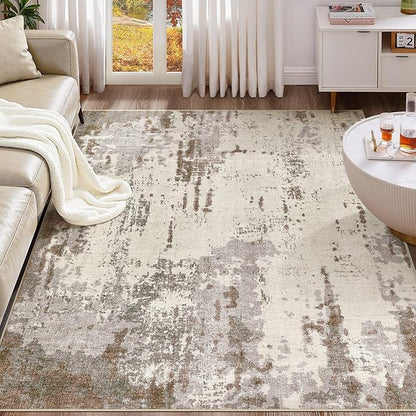UERMEI 5x7 Area Rug Living Room Rugs - Washable Neutral Modern Abstract Soft Thin Rug Indoor Floor No Slip Rug Carpet for Bedroom Under Dining Table Home Office Decor - Brown/Grey/Beige