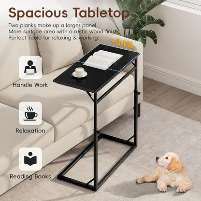 Vagusicc C Shaped End Table, 33"Tall Side Table for Couch, C-Table Sofa Table Adjustable Height Side Table, Large Surface Slide Under Couch Table, Coffee Table TV Tray for Living Room, Bedroom, Black