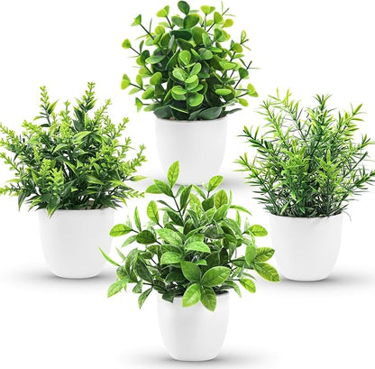 Der Rose 4 Pack Faux Plants Indoor Small Fake Plants for Bathroom Decor | Fluffy Pretty look for shelves desktops windowsills offices decor, fade-resistant and safe for pets (no soil or pollen)