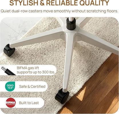 CabLady S1 High Back Ergonomic Mesh Office Chair with Footrest, 300 lbs | 115° Recline Lock, Adjust Seat Depth, 2D Arms, 3D Headrest, Detachable Lumbar Support, Breathable Mesh, BIFMA, Cream