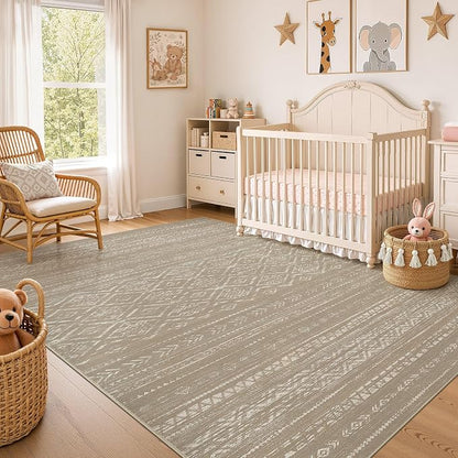 Nakagishi Area Rug Living Room Rugs: 10x12 Large Soft Machine Washable Boho Moroccan FarmNeutral Stain Resistant Indoor Floor Carpet for Bedroom Under Dining Table Home Office Decor-Dark Brown