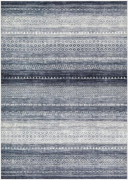 Nakagishi Area Rug Living Room Rugs: 4X6 Machine Washable Boho Large Neutral Farmhouse Stain Resistant Moroccan Indoor Floor Carpet for Bedroom Nursery Dorm Dining Room Home-Denim Blue