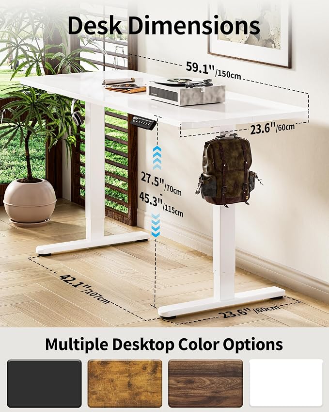 BIZUM Electric Standing Desk 60 x 24 Inch Computer Desk-Gaming Desk White Home Office Desks Height Adjustable Memory Stand Up Computer Workstation