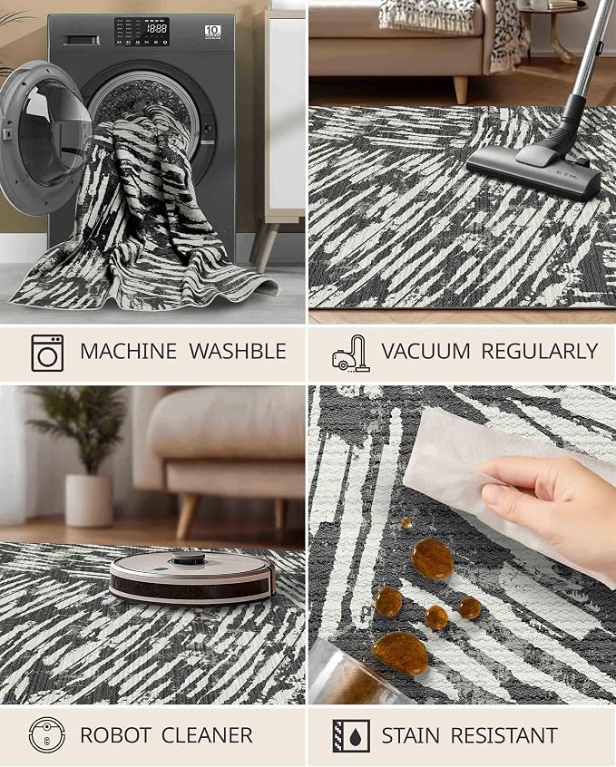 Latte&Fog 3x5 Entryway Rug, Modern Abstract Washable Area Rug, Boho Non Slip Low Pile Indoor Throw Carpet for Bedroom Bedside, Kitchen, Entry and Living Room