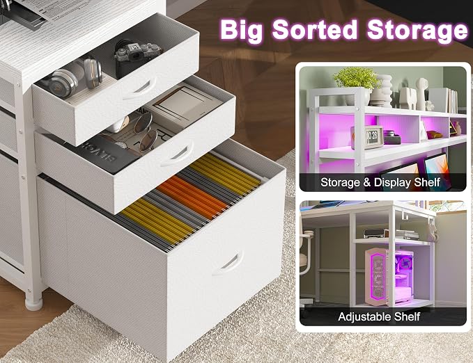 EnHomee 104''L Shaped Desk with 4 Layouts,Outlet for Two Person Home Office | 4 Layout Sizes 64''–104'', Multi-Room Compatibility, 4 AC+2 USB Outlet, Multi-Monitor Stand, Simultaneous Work and Charging