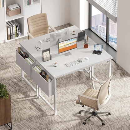 OLIXIS Computer Desk, 44 Inch Home Office Desks for Small Spaces, Writing Craft Study Gaming Table for Bedroom, Modern Computer Workstation with Storage Bag and Headphone Hook, White