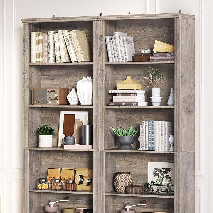 Thacuok Grey Bookshelf, 75" Tall Bookcase, 6 Tier Adjustable Storage Shelves, Book Shelf with Anti-Tipping Device, Floor Standing Modern Display Rack for Living Room, Bedroom, Office