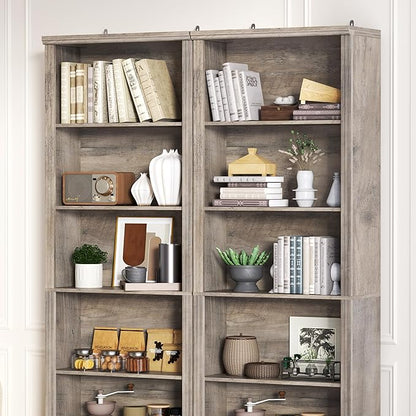 Thacuok Grey Bookshelf, 75" Tall Bookcase, 6 Tier Adjustable Storage Shelves, Book Shelf with Anti-Tipping Device, Floor Standing Modern Display Rack for Living Room, Bedroom, Office